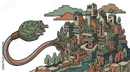 Electric Cable Turning into Sustainable Green City Concept