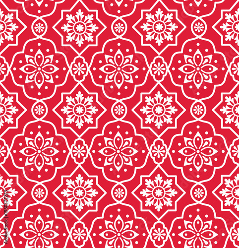 Seamless Pattern of Decorative Elegant Red and White Medallion. Good for gift wrapping and wallpaper. Red and White Medallion Vector Illustration