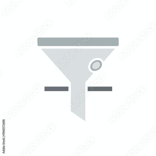 Abstract gray funnel icon with a circular detail and horizontal bar