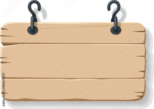 Blank wooden sign with chains hanging from ceiling, suitable for custom text and graphics