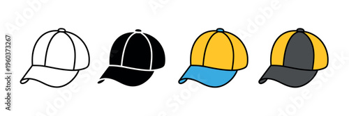 Baseball cap icon vector set for sports hat casual fashion headwear retail and outdoor sun protection
