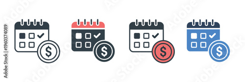 Calendar with dollar coin icon vector for financial schedule budget planning tax deadline payment reminder tracking