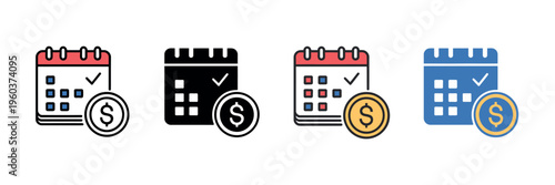 Calendar with dollar coin icon vector for financial schedule budget planning tax deadline payment reminder tracking
