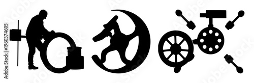 Loading spinner silhouette set with simple line art design featuring line art, illustrations, graphic resources with vector and design elements