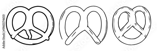 pretzels set with simple line icon illustration of twisted bread snack featuring pretzel, snacks, icon with salty flavor and baked texture