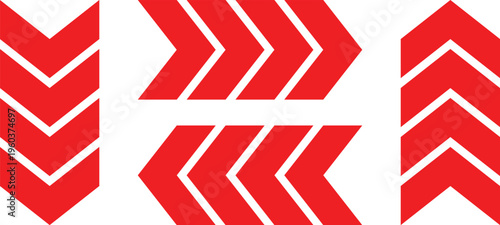 Red Directional Arrow Set with Chevron and Double Pointer Symbols Vector