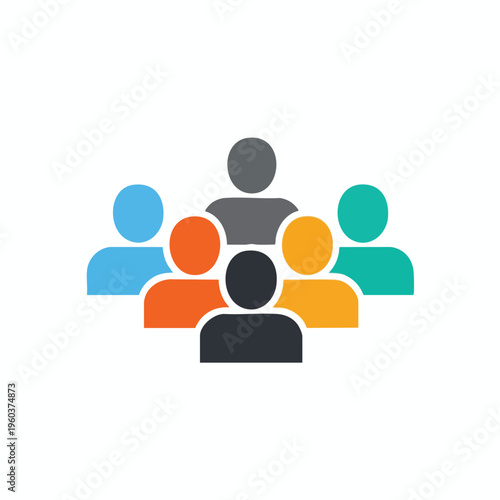 Stylized group of diverse, colorful figures in a clustered formation