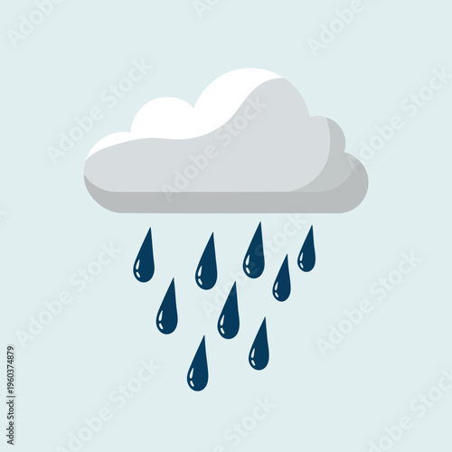 A simplified, modern illustration of a grey cloud raining dark blue drops