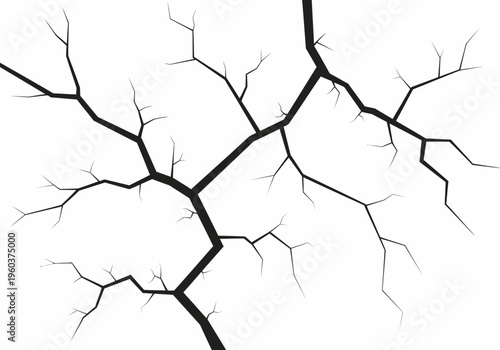 Abstract cracking pattern of lines on a white background, a design element with branching fissures