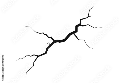 A detailed black crack pattern resembling a fractured surface or a branching vein on a white background