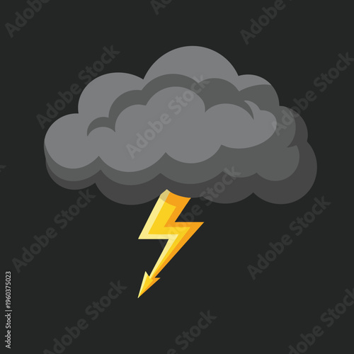 Dark stormy cloud with a bright yellow lightning bolt striking downwards