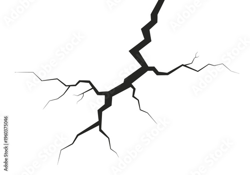 Cracked surface with jagged lines on white background, symbolizing damage or breakage