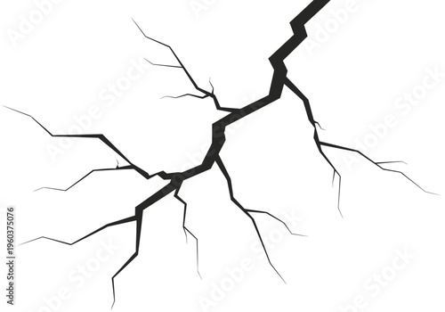 Abstract illustration of a black crack on a white background symbolizing breakage or damage