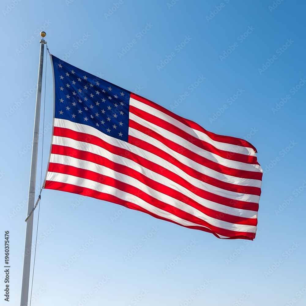 Obraz premium American flag waving against blue sky outdoors