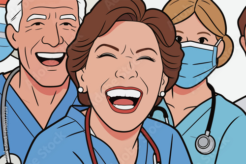 Medical team shares joy during a moment at the hospital after achieving a health milestone with patients in focus