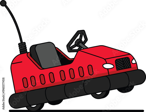 Red electric bumper car toy vector illustration featuring a classic fairground ride design for amusement park themes,