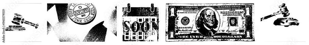 Obraz premium Legal gavel resting beside U.S. dollar bill, courtroom justice symbol, legal finance, law and money emblem, legal proceedings graphic.