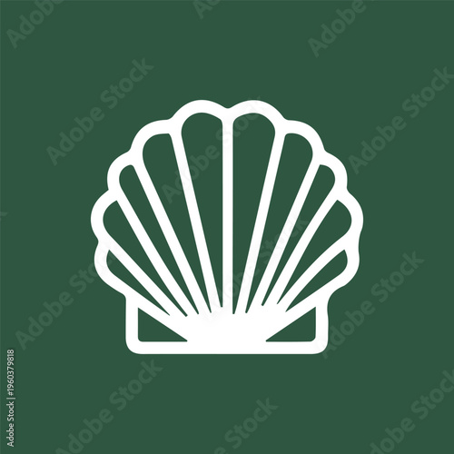 Photos Elegant White Scallop Shell Icon on a Deep Forest Green Background