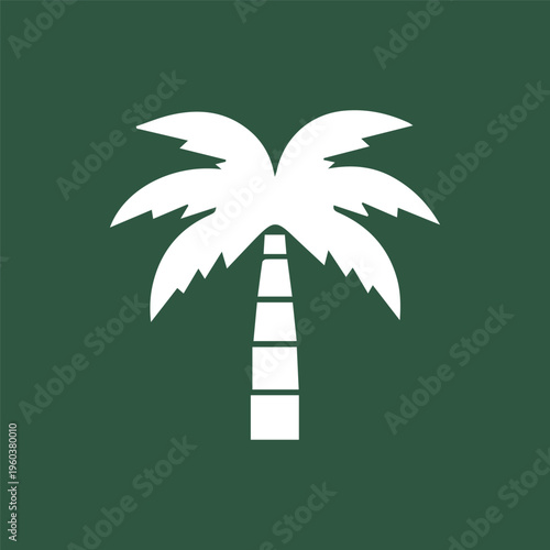 Minimalist White Palm Tree Silhouette On A Dark Green Background