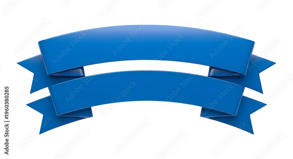 Fototapeta premium Glossy blue ribbon banner, isolated on white background, elegant design element