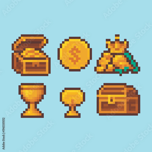 treasure pixel art, eps 10 illustration