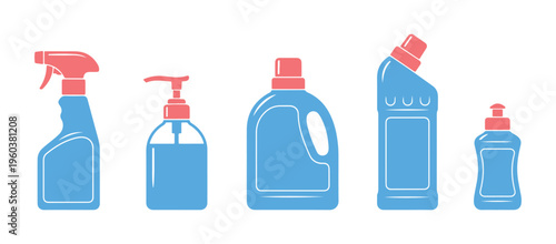 Assorted colorful detergent bottles vector icon, simple and modern.