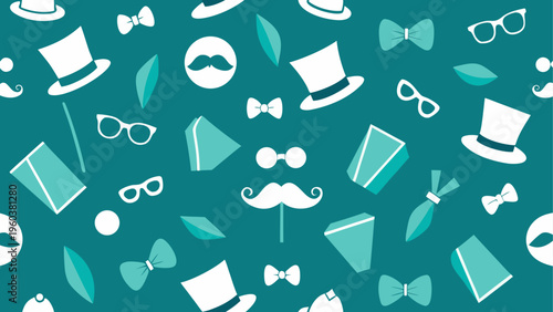 A collection of mustaches, hats, glasses and bowties