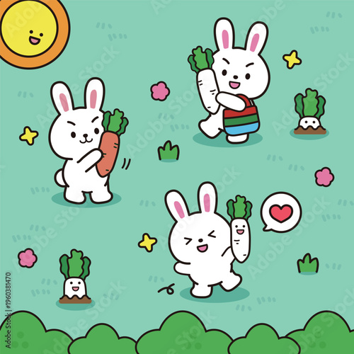 cute rabbit white and red radish