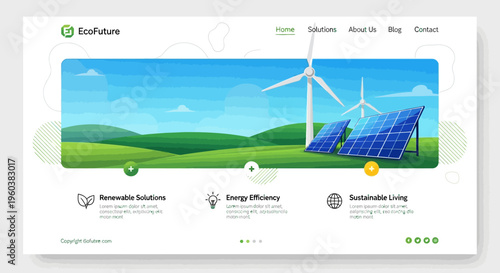 Eco friendly website banner, sustainable energy solutions, renewable resources, green technology