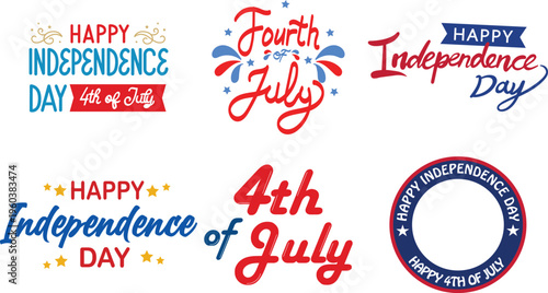 4th July independence day icon set collection group usa america patriotic symbol liberty freedom celebration flag star fireworks badge emblem national holiday vector design graphic.