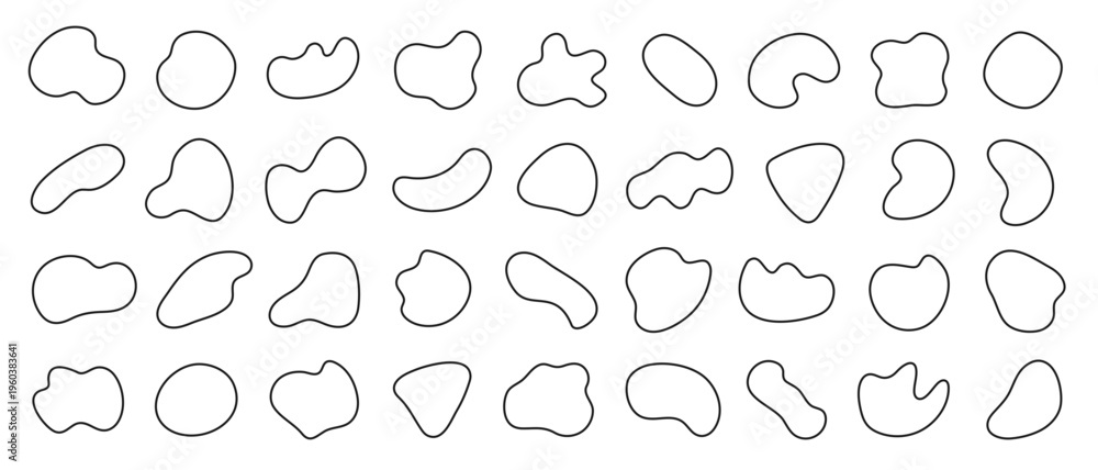 Naklejka premium Abstract Organic Blobs and Fluid Geometric Shapes with White Fill