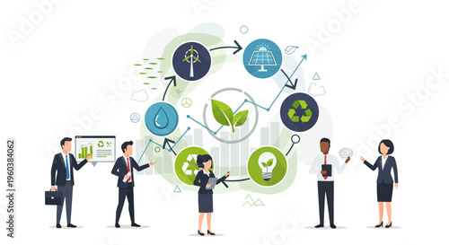Eco friendly business, sustainable development, green technology, corporate teamwork vector