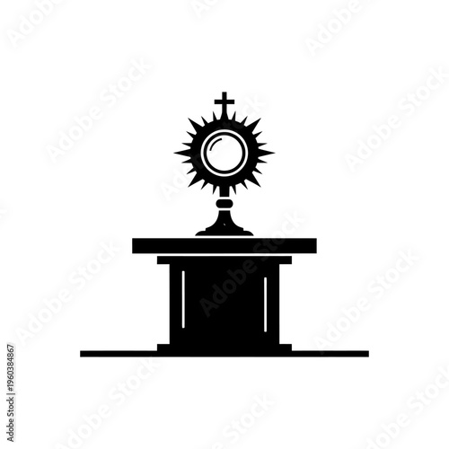 Black silhouette of Eucharistic adoration scene (host on stand)