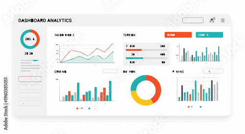 A colorful infographic dashboard with various charts and graphs on a computer screen.
