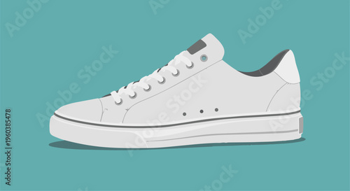 A white sneaker on a teal background.