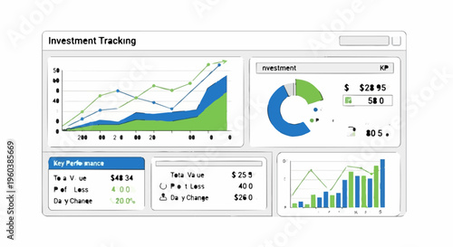 Financial investment tracking dashboard with graphs.