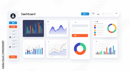 Modern digital dashboard with various charts and graphs for data analysis and business intelligence