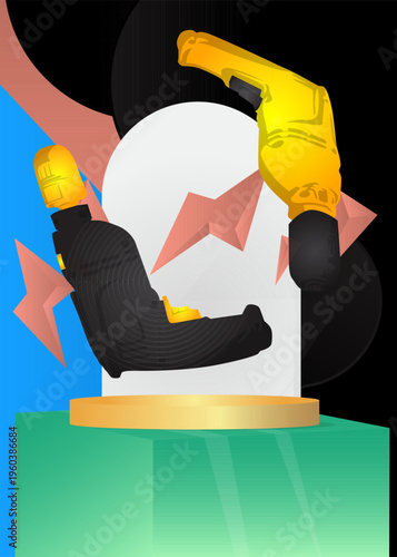 Mockup product display with Drill. Vector cylinder pedestal podium. Stage showcase for presentation. Minimal geometric forms.