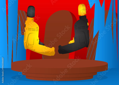 Mockup product display with Drill. Vector cylinder pedestal podium. Stage showcase for presentation. Minimal geometric forms.