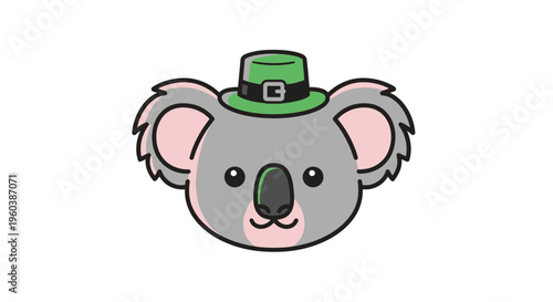 Adorable Koala with St. Patricks Day Hat Illustration.