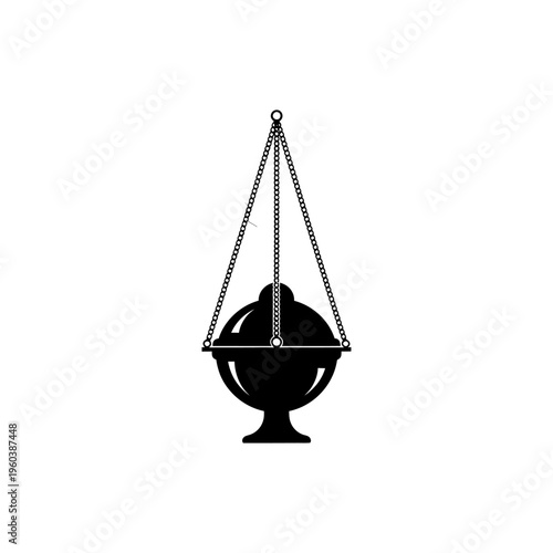 Censer Silhouette Object Hanging on Chains for Religious Rituals