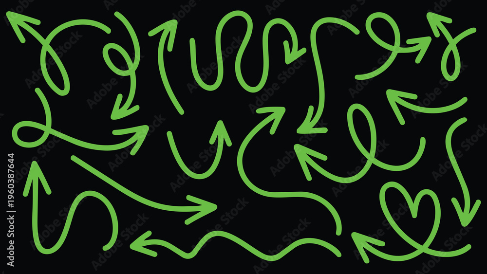 Obraz premium greem marker highlighters. Set of arrows, ovals and underlines. Emphasis shape for text design and hand drawn notes. Text highlighter pen, green marker, bold underlines and strokes.