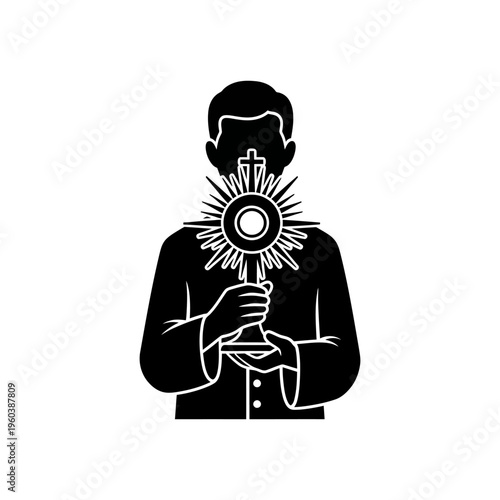 Monstrance and Priest Silhouette Celebrating Sacred Catholic Ceremony
