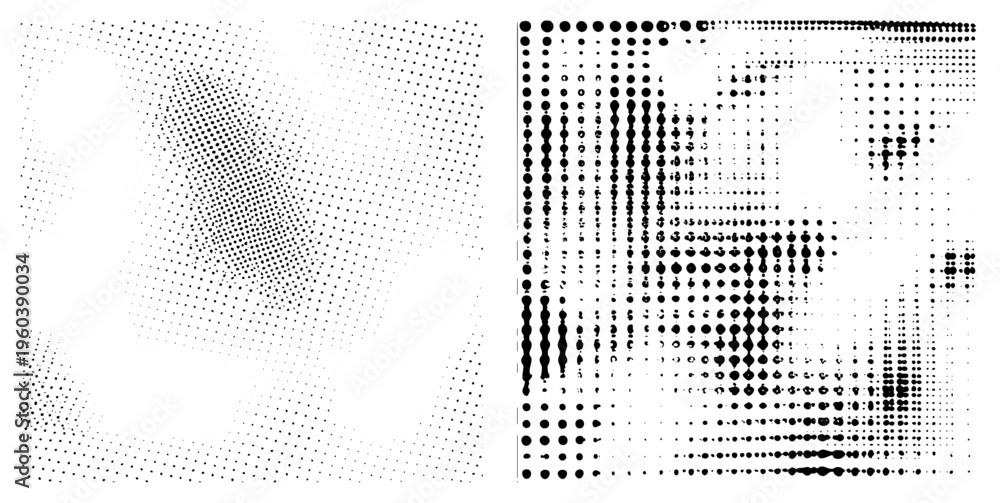 Fototapeta premium Vector halftone design with dot gradients forming abstract forms, minimalist art, graphic, digital illustration, composition, modern aesthetic, visual texture.