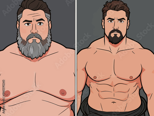 Transformation of a man from overweight to fit through exercise and diet changes during a fitness journey