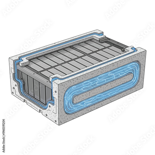 Cross-section illustration of a durable concrete structure with an integrated cooling system for efficient heat management