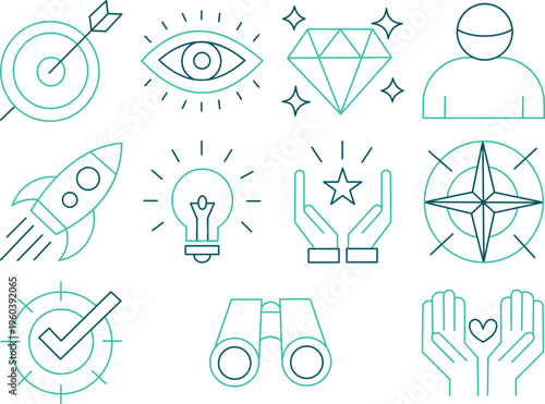 Business Target Line Icon Set