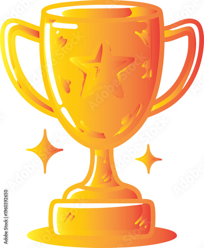 Shiny Golden Trophy with Star Emblem Vector Illustration on white background