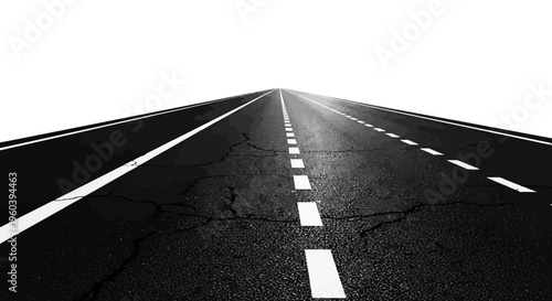 Endless Asphalt Road Stretching Towards Horizon Under White Sky