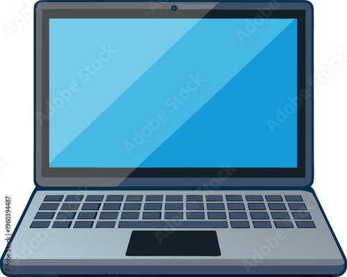 Modern Laptop Computer Vector Illustration with Blue Screen on white background